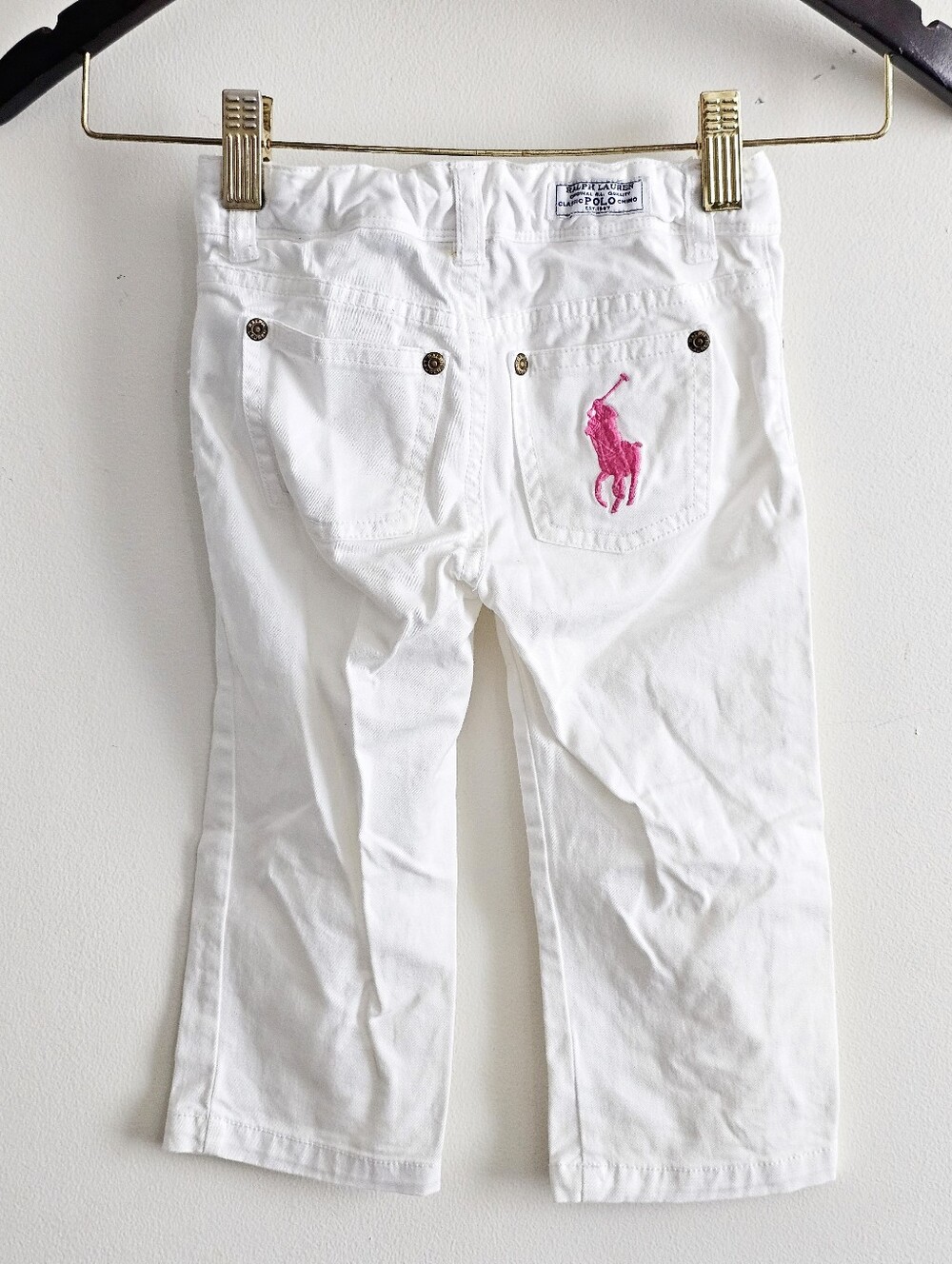 Polo Ralph Lauren Girls White Stretch Jeans Pants Big Pink Pony Logo Size 3/3T